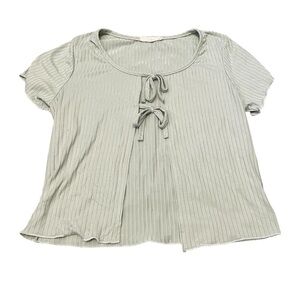 Forever Rise Ribbed Tie-Front Scoop Neck Top - Light Sage Color Size Large EUC